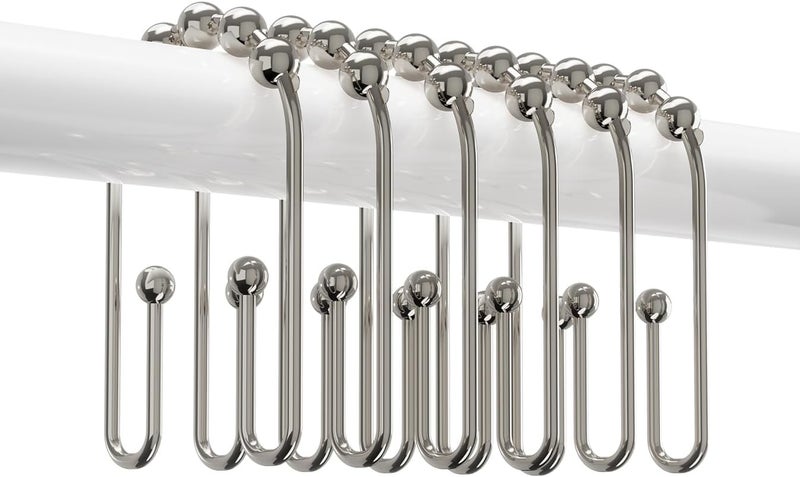 Resze U Shaped Shower Curtain Hooks Rings,12 Pcs Durable Rust Resistant Metal Shower Hooks, Double Glide Smoothly Anti-Drop Shower Rings for Shower Curtain Rod, Nickel - Image 1
